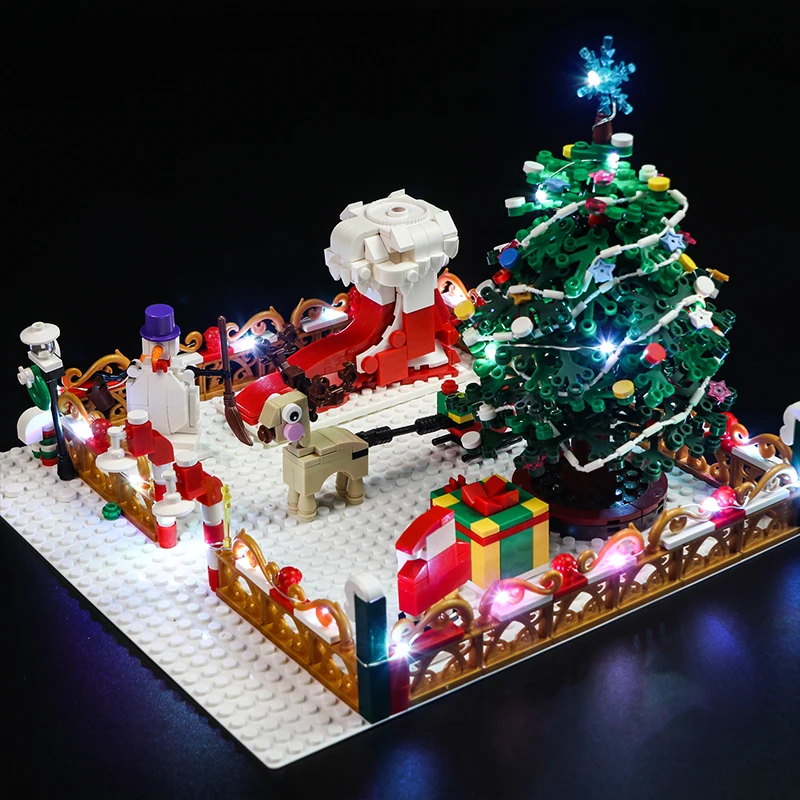 

LED Amusement park Christmas Winter Friend Village City Train decoration Building Blocks Santa Claus Bricks Toys Gifts