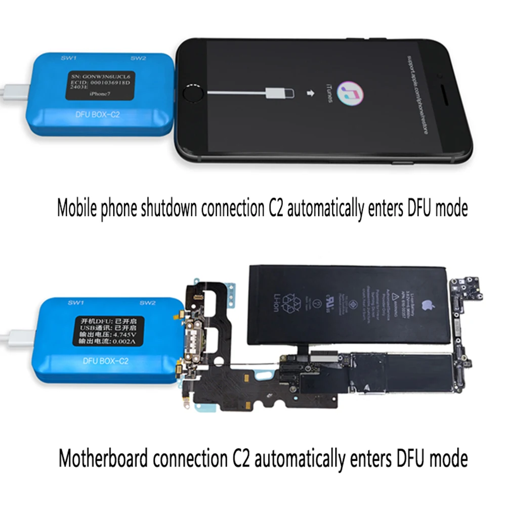 DFU BOX-C2 для восстановления перезагрузки IOS Restore Reboot мгновенно SN/ECID/Информация о модели считывание USB Отображение напряжения тока