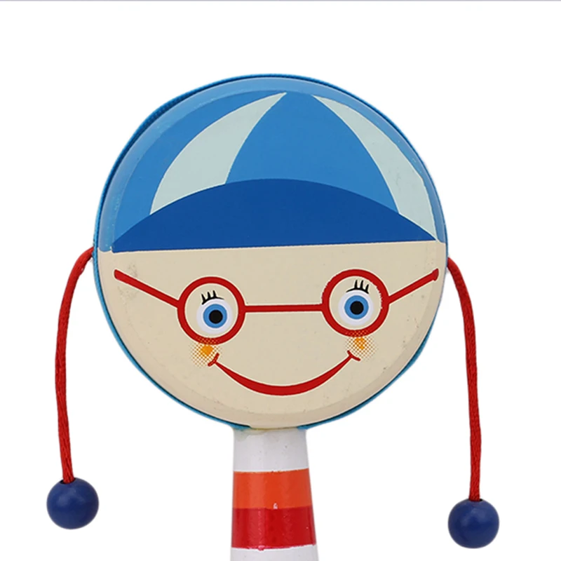 

1pc Smile Baby Kids Children Shaking Wooden Rattle Drum Musical Hand Bell Drum Toy Percussion Educational Instrument Toy