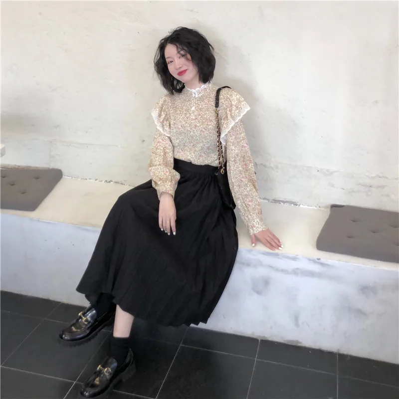 Женская шифоновая блузка с оборками свободная рубашка цветочным принтом в