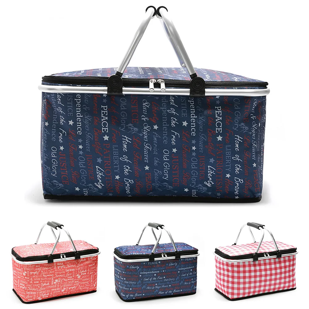 

Portable Lunch Bag Foldable Travel Shopping Basket Accessories School Wear Resistant Office Oxford Cloth Outdoor Picnic