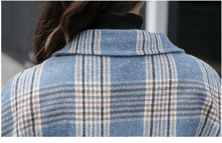 Синяя Клетчатая верхняя одежда длинное пальто с карманами в консервативном