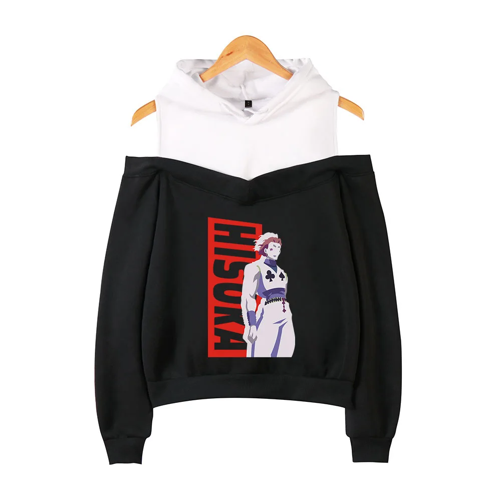 

New Fashion Anime Hunter X Hunter Hisoka Sexy Off Shoulder Hoodies Women Long Sleeve Hooded Sweatshirt Hiphop Streetwear Clothes