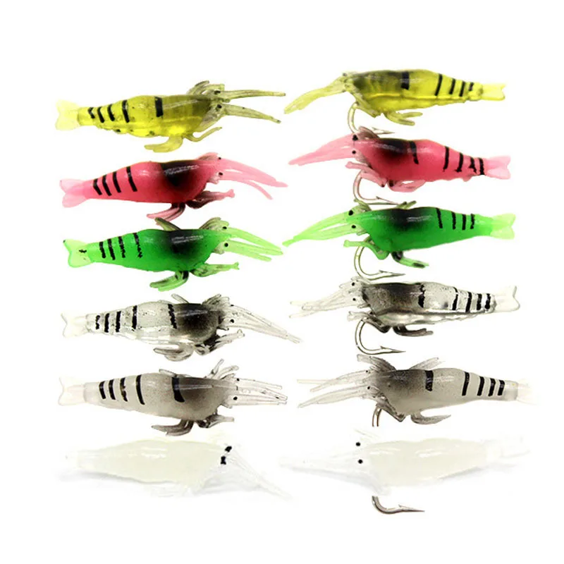 

10pcs/lot 4cm 1g 6 colors Luminous Pink Shrimp Squid Night Fishing Squid Jigs Lure Bass Simulation Soft Bait Fish Tackle