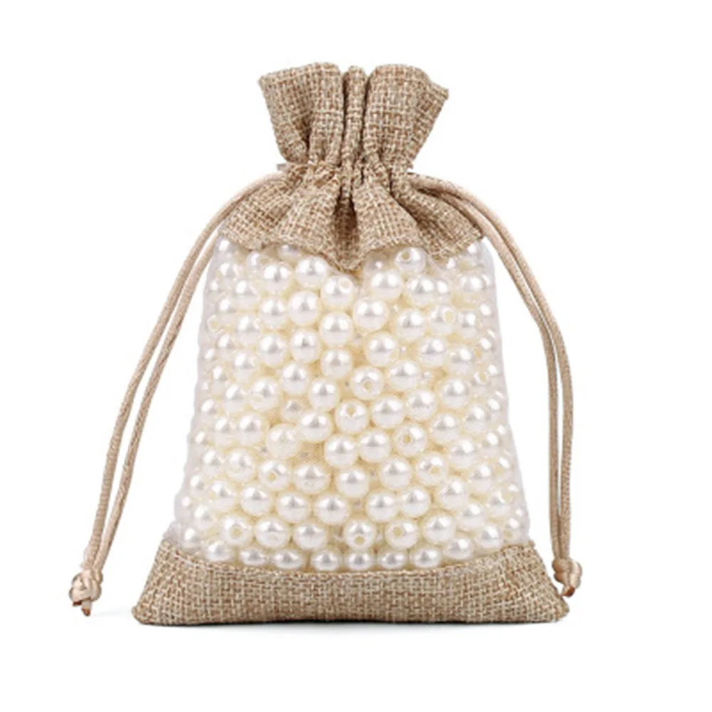 

New Linen Bag Organza Bag Stitching Drawstring Bag Jewelry Packaging Bags Wedding Party Gift Pouches