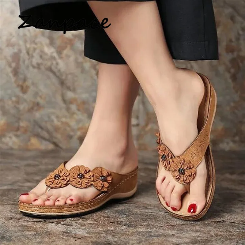 Летние женские шлепанцы Однотонные Вьетнамки ручной работы в винтажном стиле