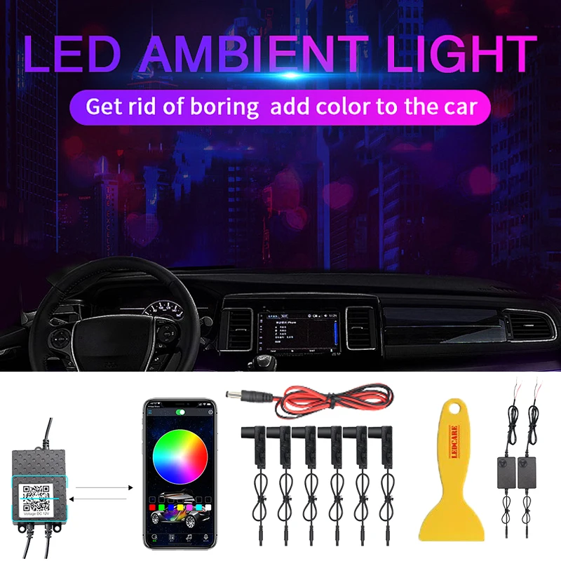 

Автомобильная атмосферная лампа для салона автомобиля, осветительная полоса, декоративное гибкое неоновое освещение «сделай сам», декорат...