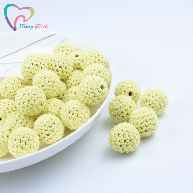 10PCS Yellow Color 16-20MM Knitting Cotton Crochet Wooden Loose Beads Balls For DIY Decoration Baby Teether Jewelry Necklace Toy | Украшения