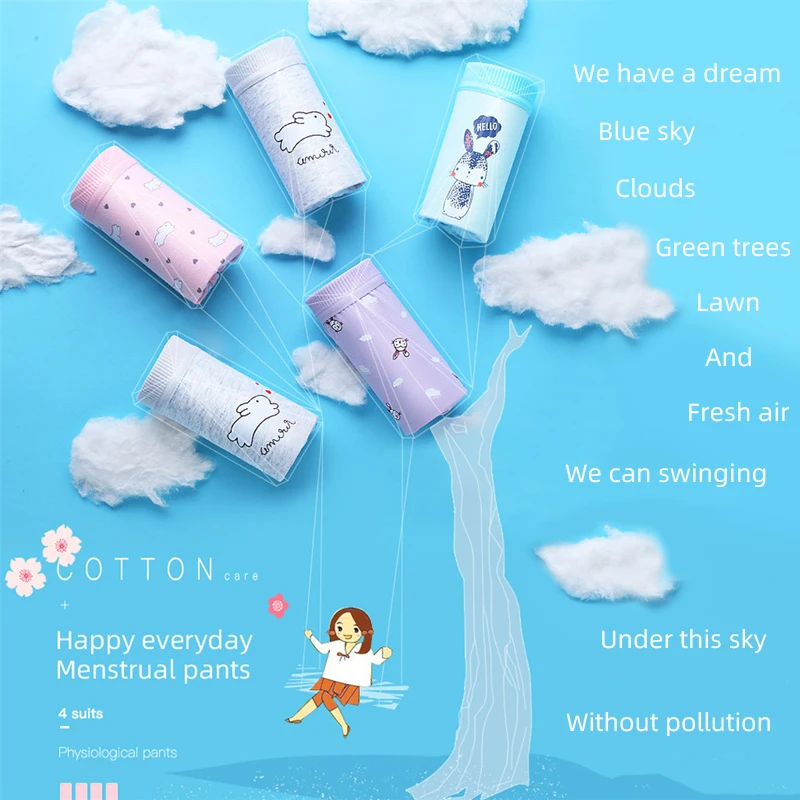 4 шт./упак. хлопковые трусики для месячных с героями мультфильмов физиологические