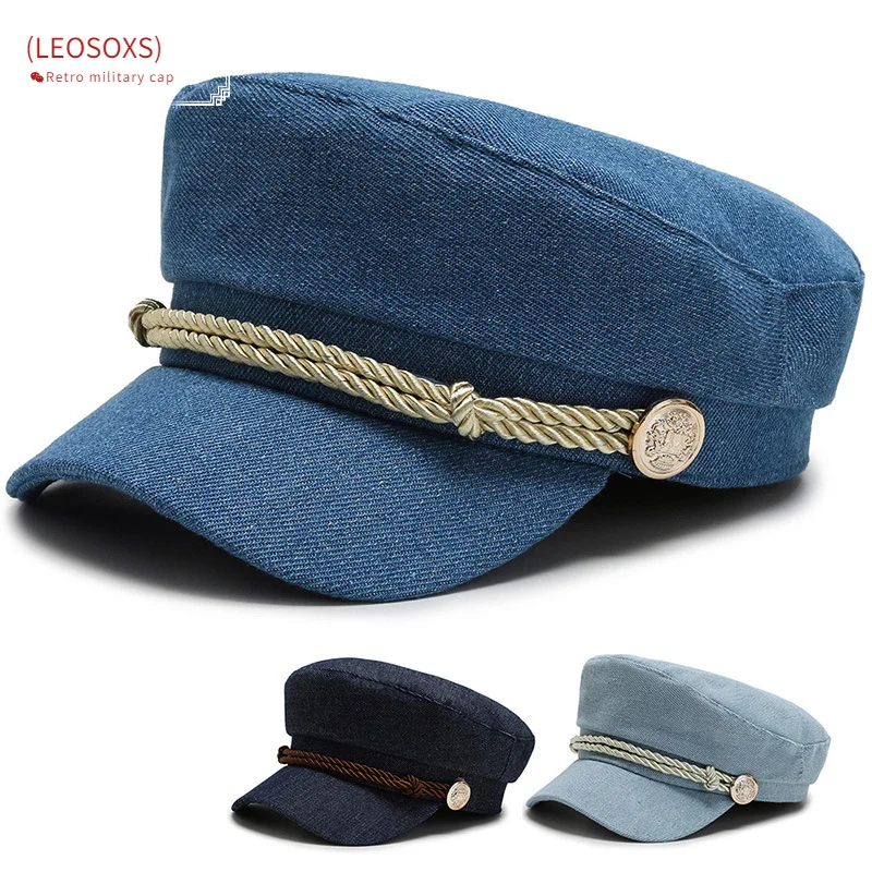 

(LEOSOXS) 2021 Fashion Autumn Winter Hats Sailor for Women Retro Military Cap Denim Beret Cap Casquette