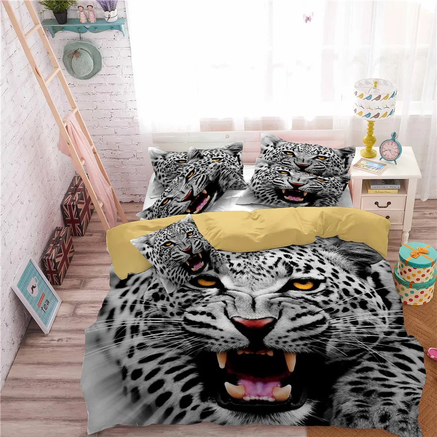 Комплект постельного белья с 3d-изображением снежной леопардовой расцветки