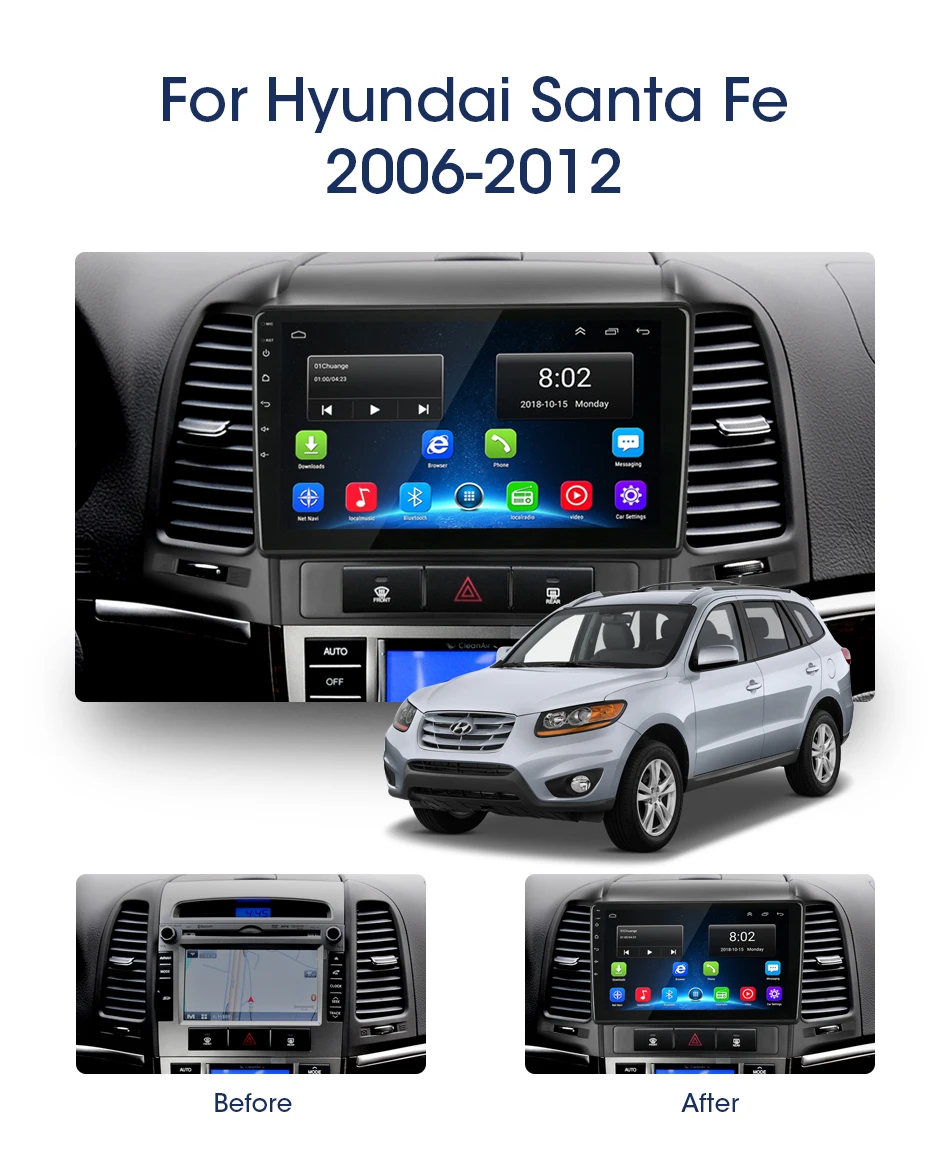 Jansite " RDS 4G Wifi автомобильное радио для hyundai Santa Fe 2006-2012 Авторадио сенсорный экран для Android зеркало GPS-link плеер с рамкой