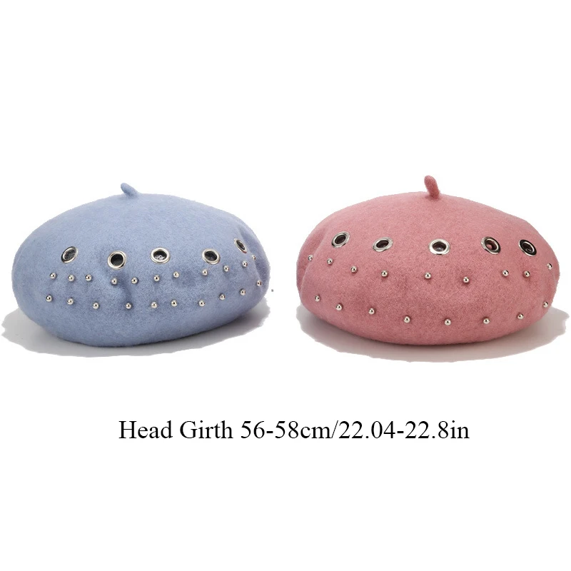 Новинка женская зимняя шапка берет Женская Шерстяная кепка с заклепками 16 цветов