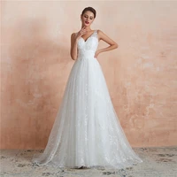 2021 beach wedding dresses lace tulle v neck sleeveless applique a line plus size sweep train bridal gowns vestido de novia