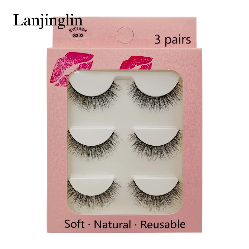 G302 LANJINGLIN 1/3/5 пар 3D из меха норки накладные ресницы натуральные длинные ресницы тонкие Макияж Наращивание ресниц пикантные Поддельные Ресницы cilios - Цвет: G302