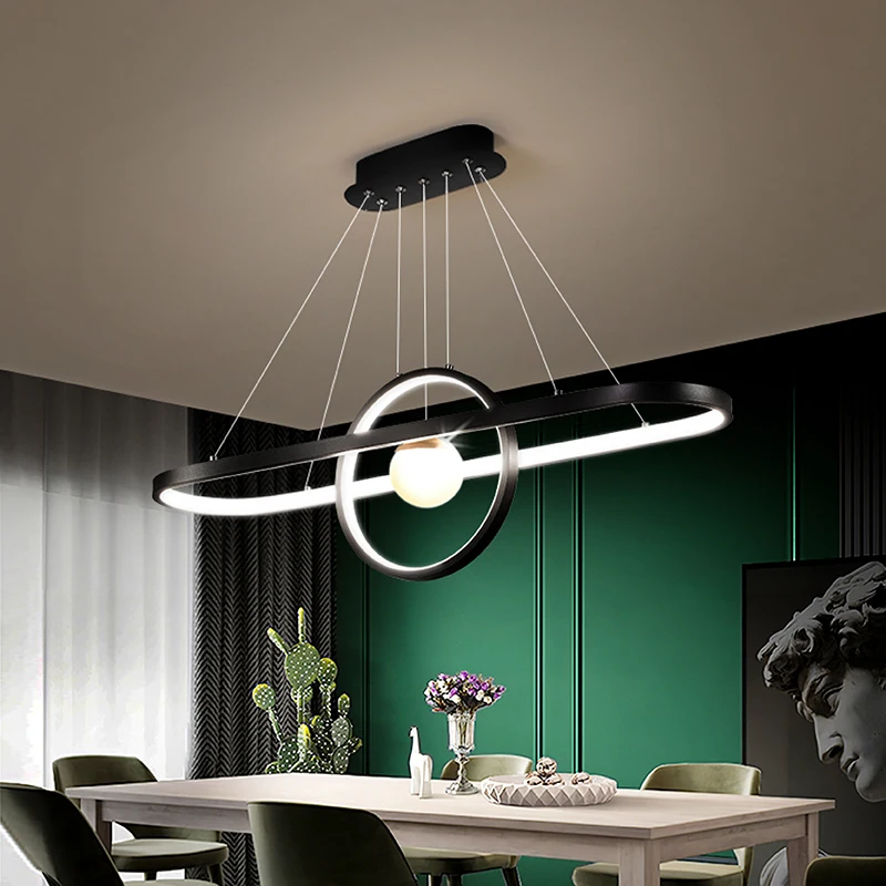 구매 현대 Led 펜 던 트 샹들리에 AC85-265V 거실 다이닝 룸 주방 바 홈 블랙 데코 매달려 샹들리에 비품