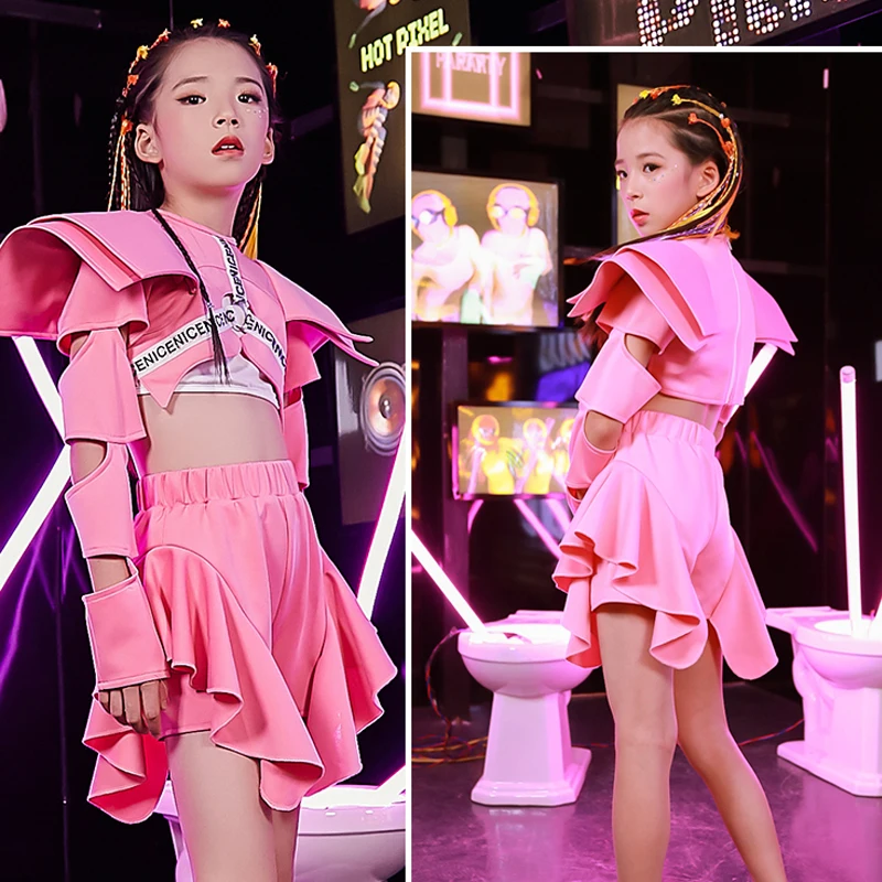 Новинка 2020 одежда для джазовых танцев девочек розовый костюм в стиле хип-хоп