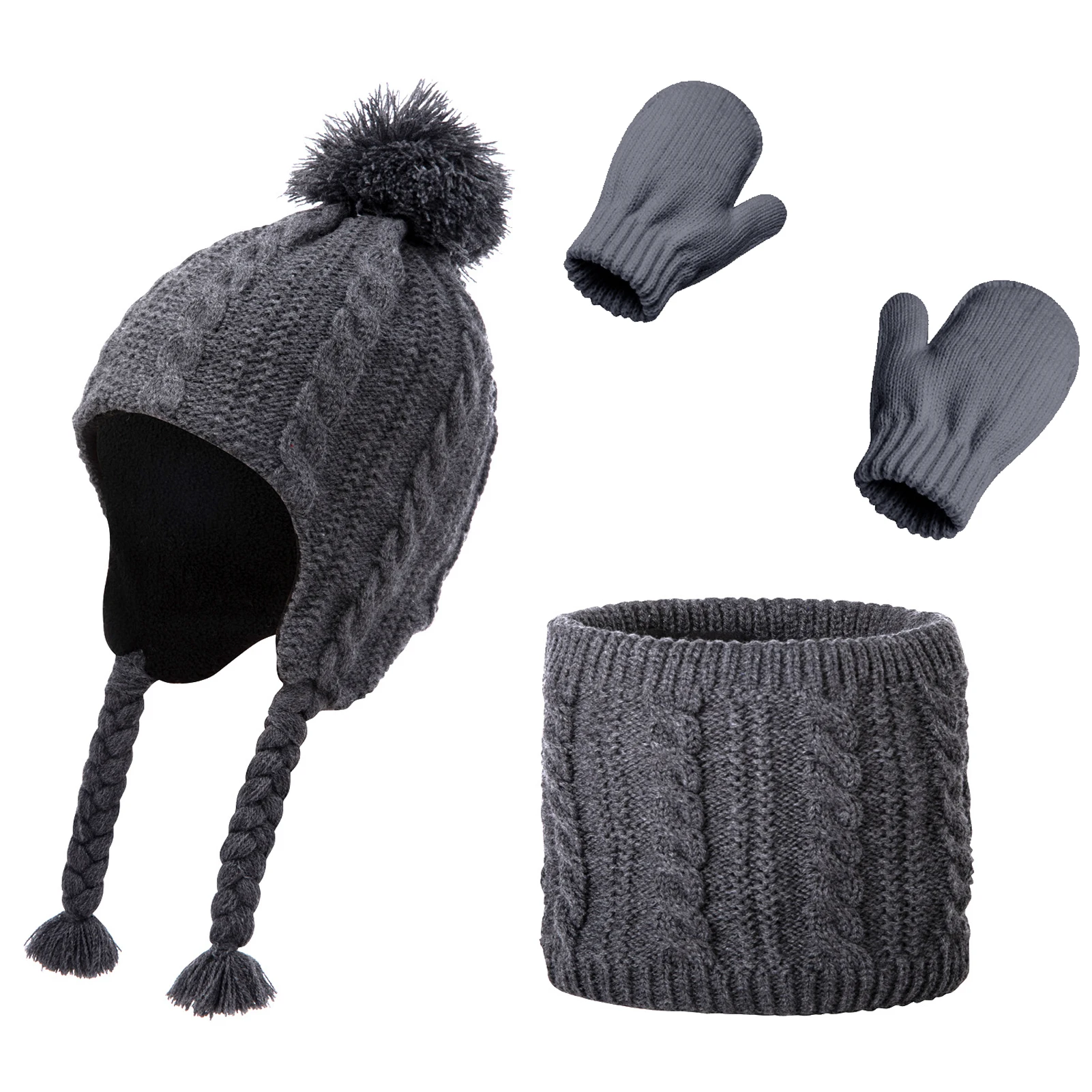 

Durable Camping Outdoor Washable Winter Accessory Soft Polar Fleece Elastic Scarf Hat Glove Set Travel For Kids Keep Warm