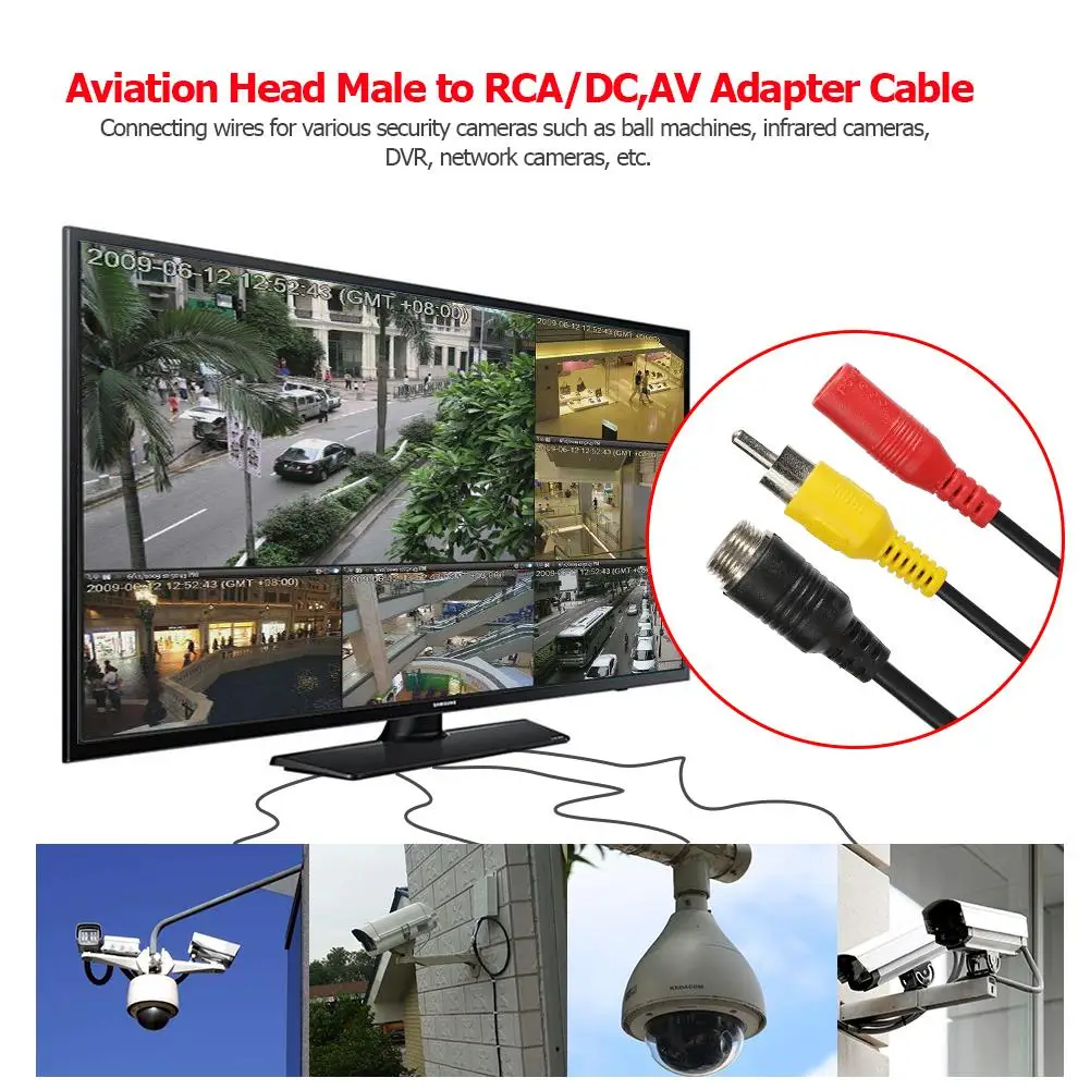 M12 4Pin CCTV кабели для видеокамеры авиации головы мужской/женский к RCA/DC Женский