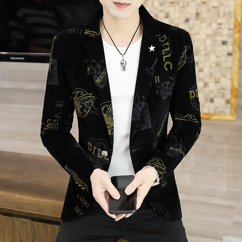 

Men Luxury Corduroy Blazers Single Button Casual Suit Jacket Slim Fit Wedding Business Blazer Masculino Street Wear Social Coat