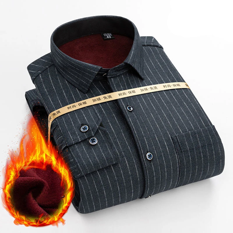 Мужская новая зимняя клетчатая теплая рубашка с длинным рукавом и подкладкой из