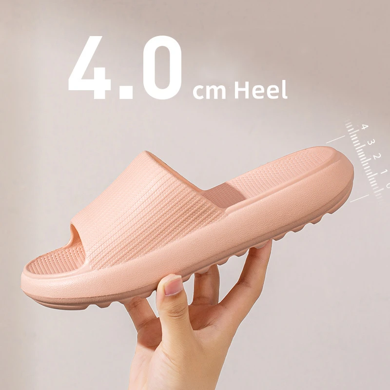 

House Women Bath Slippers Soft EVA Sole Ag+ Antibacterial 4cm Heel Ladies Platform Shoes Home Anti-slip Lovers Slides