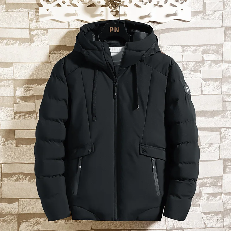 2021 Winter New High Quality Men's Solid Color Zipper Pocket Hood Slim  Thick Warm Long Sleeve Men's Parka Jacket