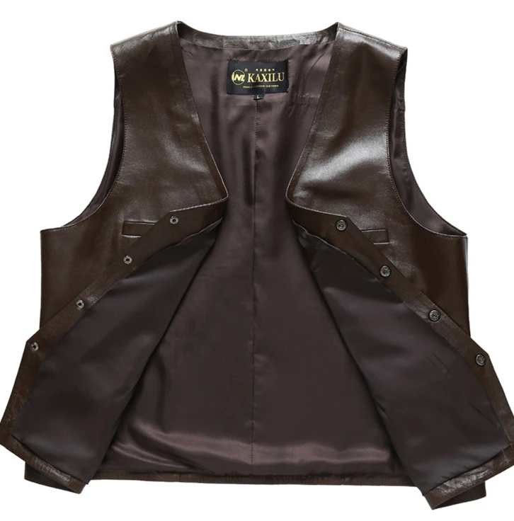 

Vest Genuine Leather For Men Brown Black Real Sheepskin Slim Fit Fashion Men's Waistcoat Vests Top Motorcycle Clothes Plus Size