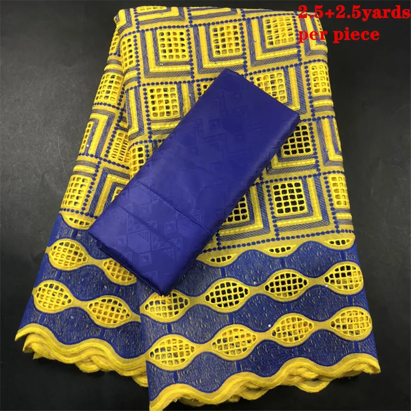 

High Quality French Bazin Lace Fabric African 100% Cotton Embroidery Swiss Voile Lace in Switzerland 2.5+2.5Yards/Lot CP038