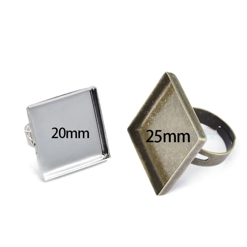 

10pcs 25mm Adjustable Silver Plated Ring Base Setting Blanks With 1 Inch Square Bezel For DIY Cabochon Jewelry Findings