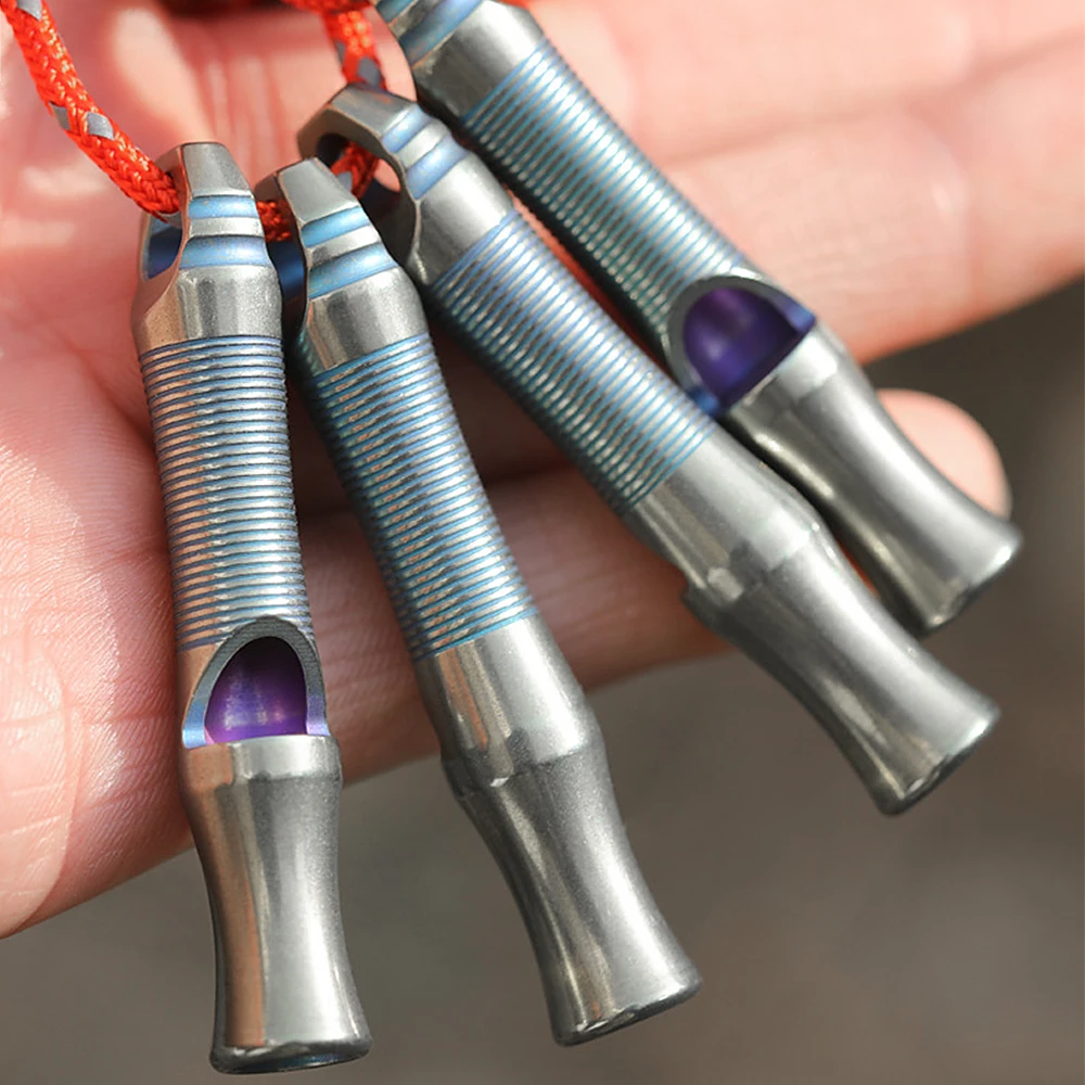 

Hiking Camping Emergency Whistle Titanium Ultralight With Lanyard 103 Decibels For Outdoor Signaling Survival Rescue Equipment