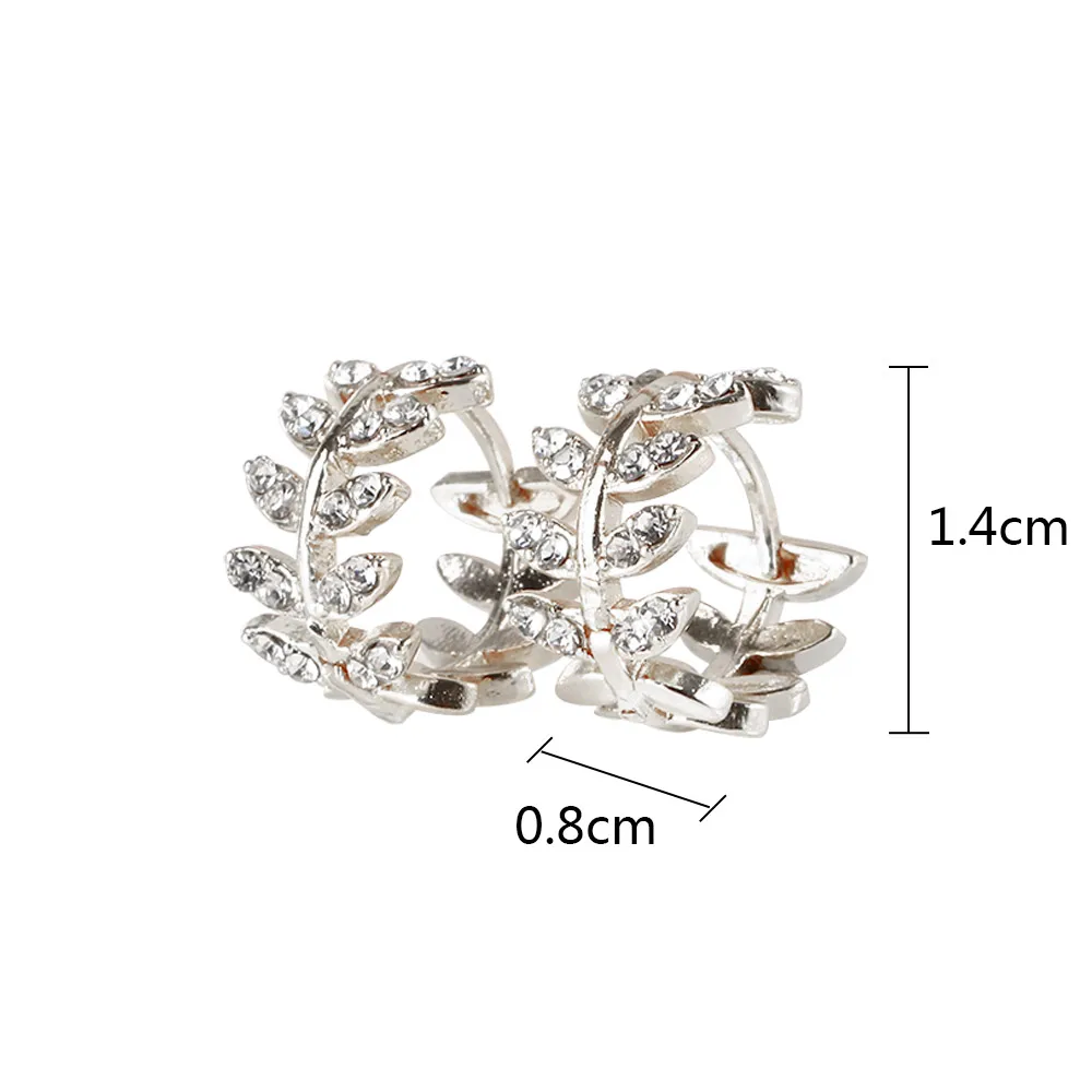 

Elegant Leaf Shape Hoop Earrings Rhinestone Gold Color Surround Small Hoop Earrings Mini Slim Circle Jewelry Earring