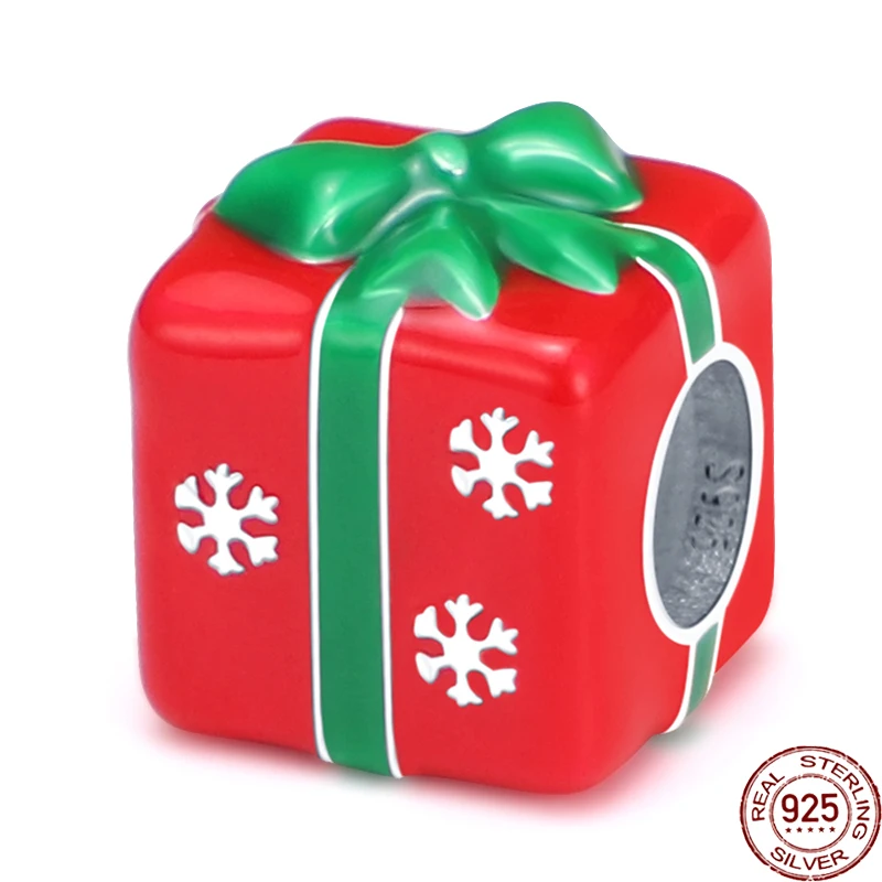 

plata charms of ley Silver Color Fashion Christmas Gift Box Charms Beads Fit Original 925 Pandora Bracelet Making Jewelry