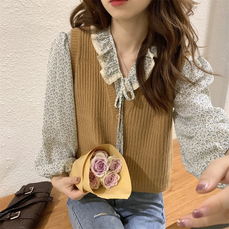 Женский однотонный мешковатый свитер без рукавов с V-образным вырезом |