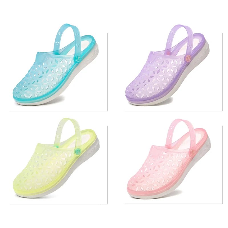 EOFK/2019 Летние женские сандалии удобные конфеты Цвета Женские прозрачные плоские