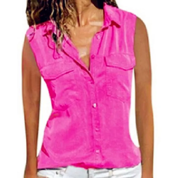 Блузка женская шифоновая на пуговицах винтажный Повседневный жилет с карманами