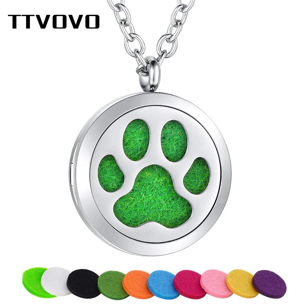

TTVOVO Dog Paw Aromatherapy Essential Oil Diffuser Necklace for Fragrance Stainless Steel Locket Pendant Perfume Jewelry Gifts