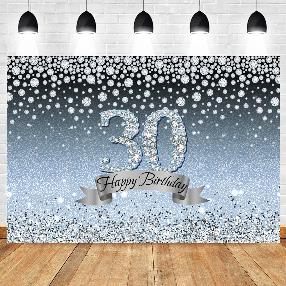 Блестящий Алмазный праздничный фотографический синий фон с надписью Happy 30-го дня