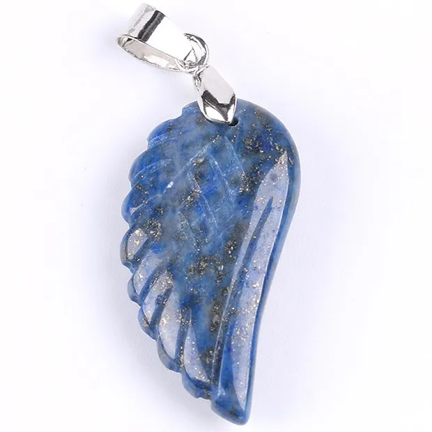 lapis lazuli 1 шт. натуральный камень аметисты розовый прозрачный кварц опал авантюрин флюорит бусина резные Крылья ангела перо кулон ювелирные изделия - Окраска металла: lapis lazuli