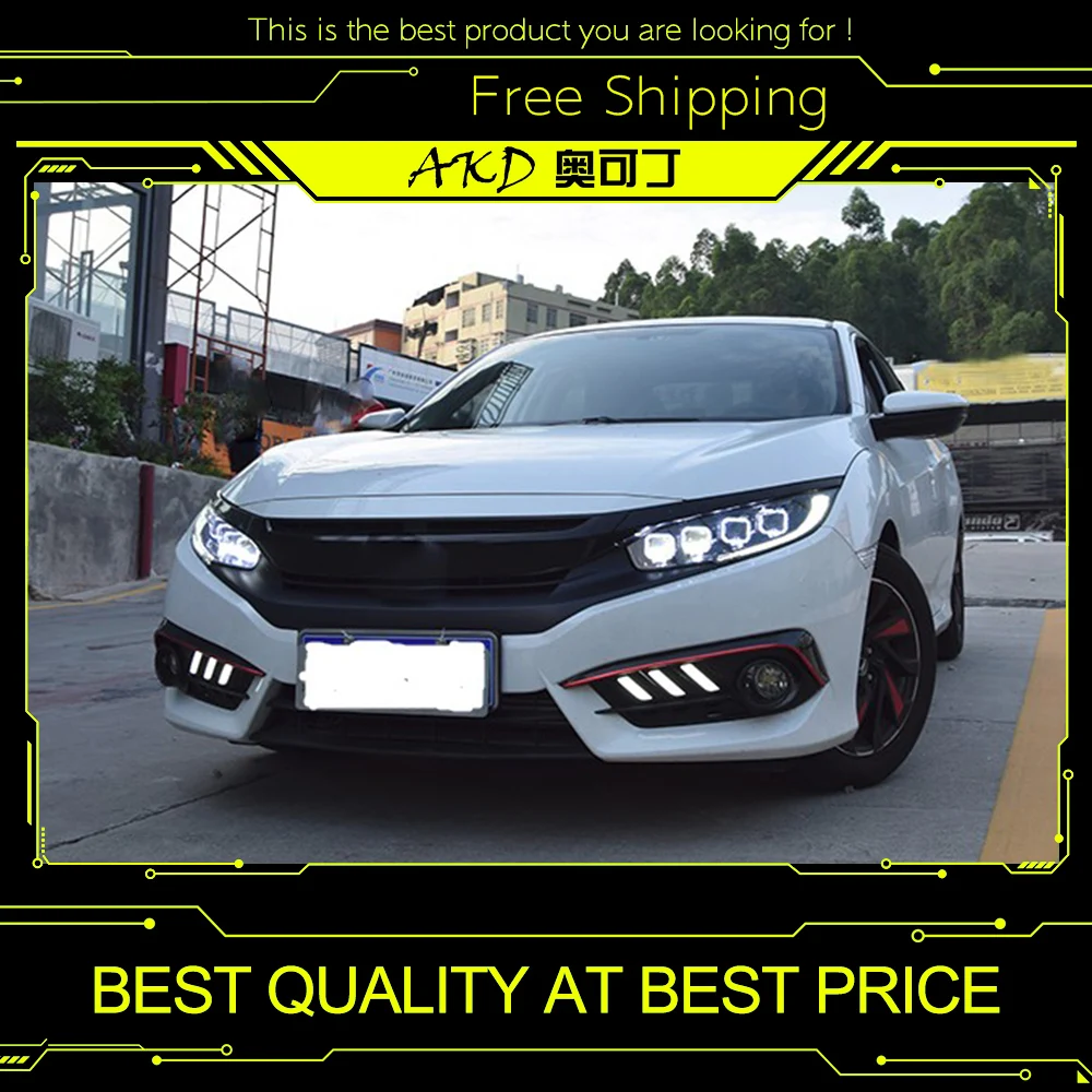 AKD Car headlight for Honda CIVIC X Headlight Bugatti Type LED Dynamic Signal floating light Bi-Xenon Lens Beam Light | Автомобили и