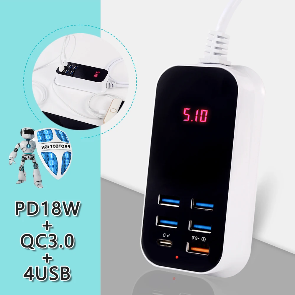 Быстрая зарядка PD многопортовое Зарядное устройство USB для iPhone iPad Xiaomi Samsung Huawei 5 В/3