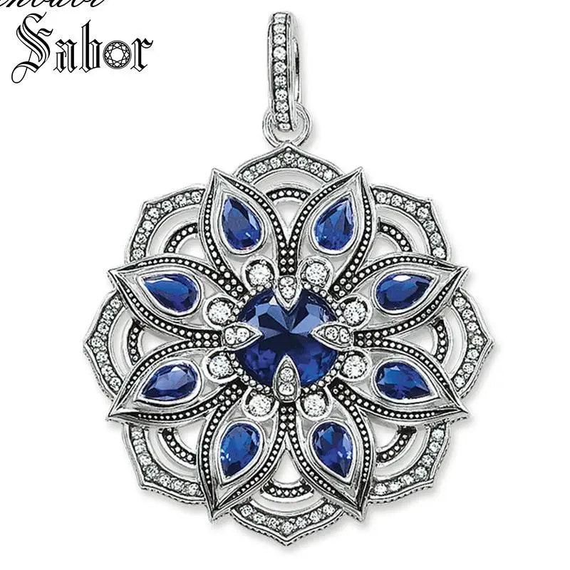 Кулон с синим цветком лотоса серебряного цвета цирконием для женщин подарок в