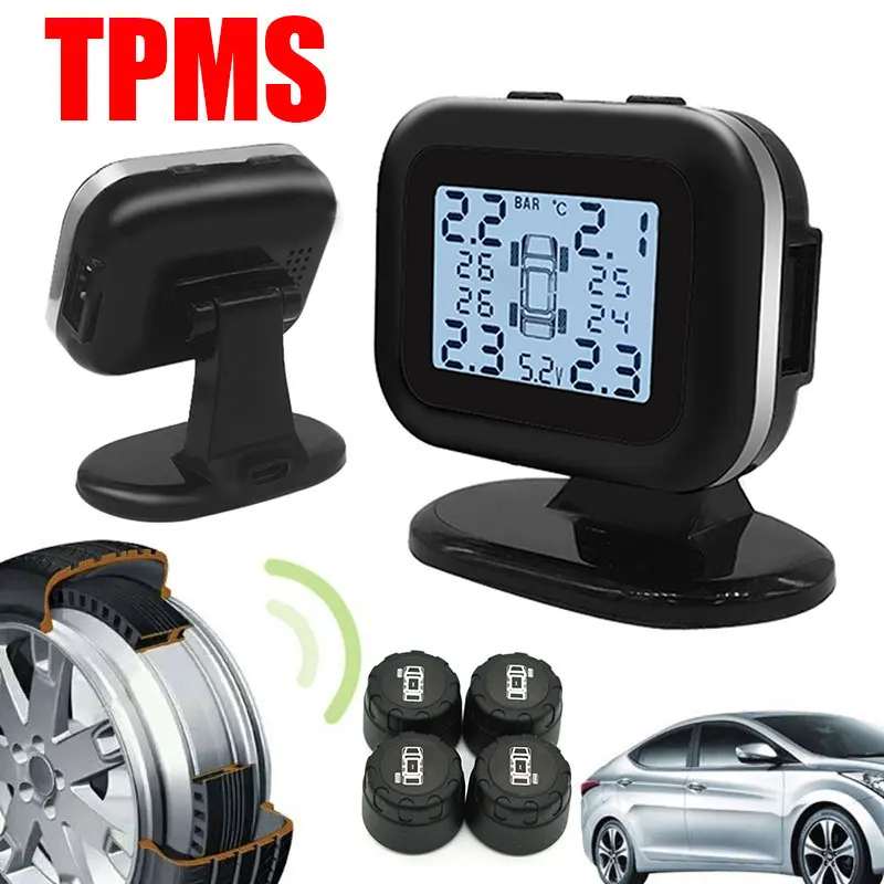 TPMS USB Солнечная Android Прикуриватель разъем TMPS монитор давления в шинах Tmps высокая температура 4 датчика для Honda для Toyota