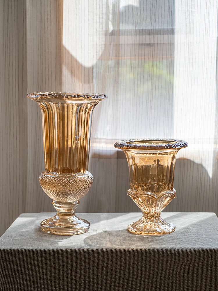 Стеклянная хрустальная ваза винтажное тиснение большое Золотое украшение