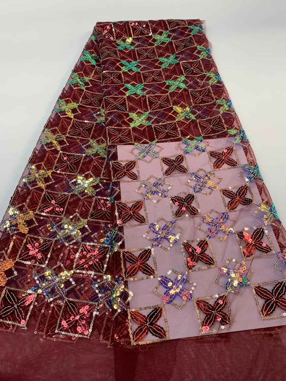 Высокое качество модная Королевская Синяя фатиновая кружевная ткань с блестками