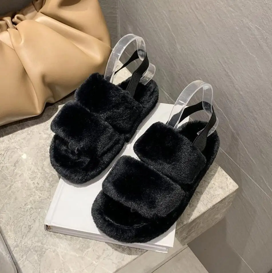 

Indoor Woman Slippers Women Shoes Fox Fur Slides Wholesale Home Slipper Sandale Femme House Shoe Fluffy Fliders Summer Sandals