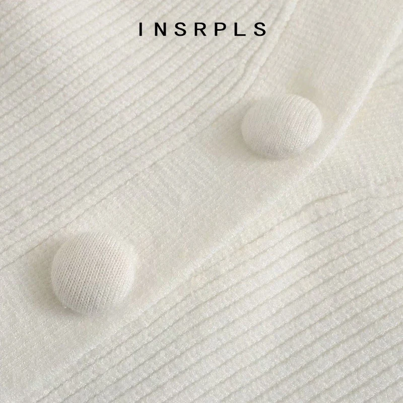 

INSRPLS Women Fashion Covered Button Knitted Cropped Cardigan Sweater Vintage Lantern Sleeve Female Outerwear Chic Tops