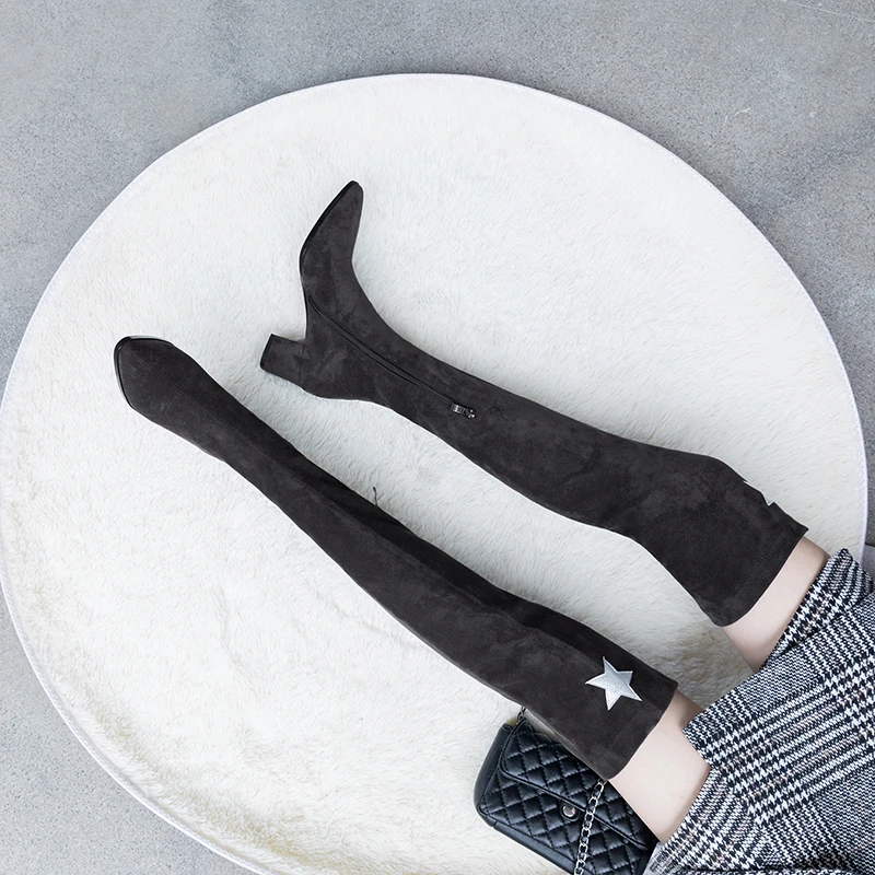 

INS hot women over-the-knee boots plus size 22-26.5cm spring and autumn boots Stretch suede women snow boots women long boots