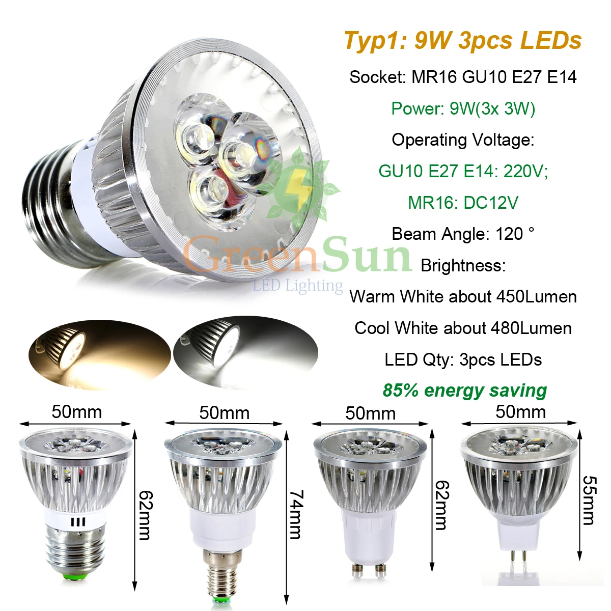 Светодиодный прожектор Точечный светильник LED лампа Теплый/Холодный белый MR16 GU10