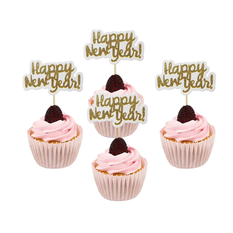 10pcs cupcake topper 1 Набор,, вечерние шары в канун нового года, реквизит для фото, бумажный баннер, пластина, рамка, коробки, наклейки для подарков, шары, декоративные принадлежности - Цвет: 10pcs cupcake topper